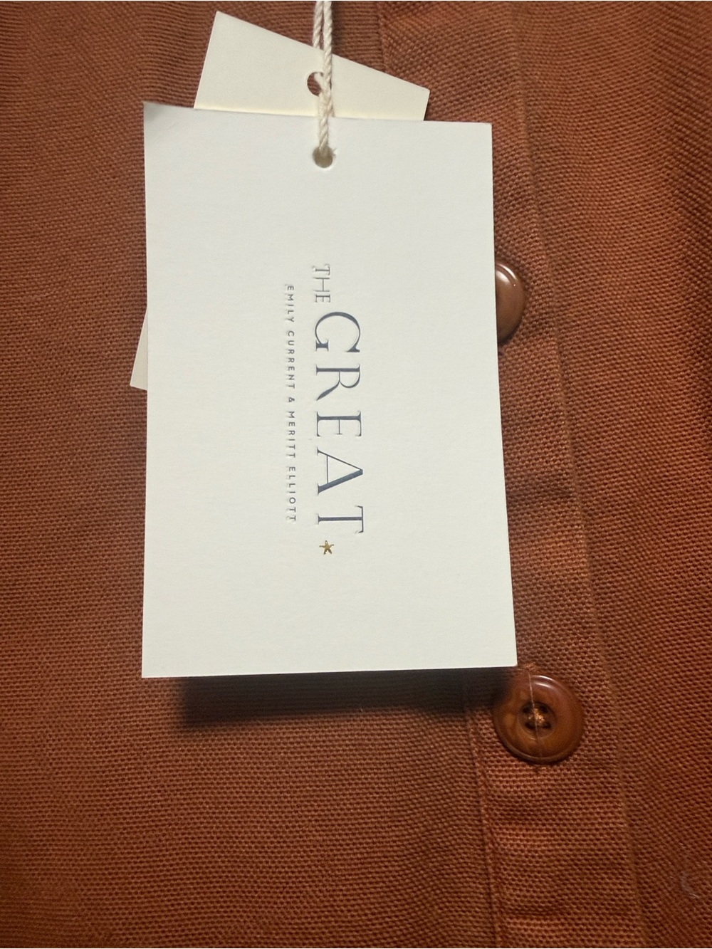 THE GREAT. Rust Button-Front Puff Sleeve jumpsuit - Picture 9 of 10